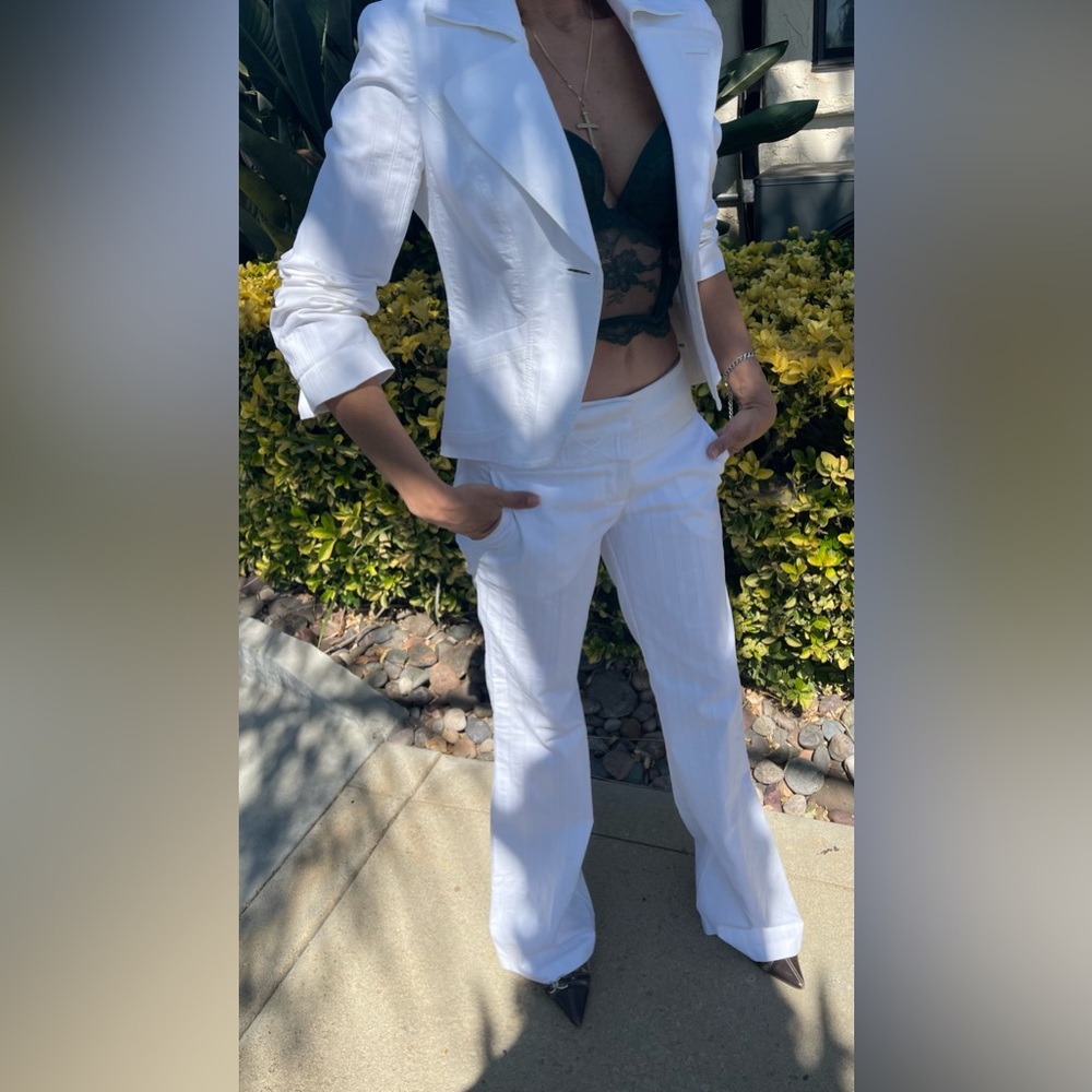 BEBE Y2K vintage suite.  White suit Pants striped with matching suit jacket.